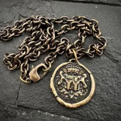 Crown Wax Seal Pendant Antiqued Necklace