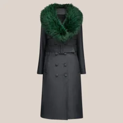 Denim Double Breasted Trench Coat - Dark Navy