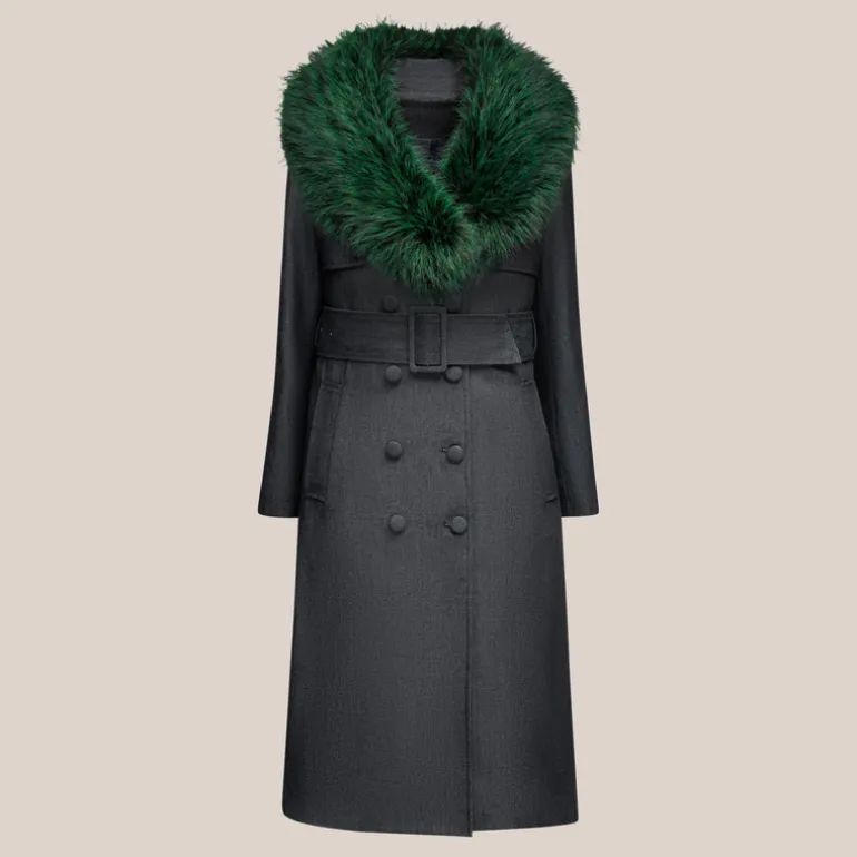 Denim Double Breasted Trench Coat - Dark Navy