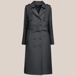 Denim Double Breasted Trench Coat - Dark Navy