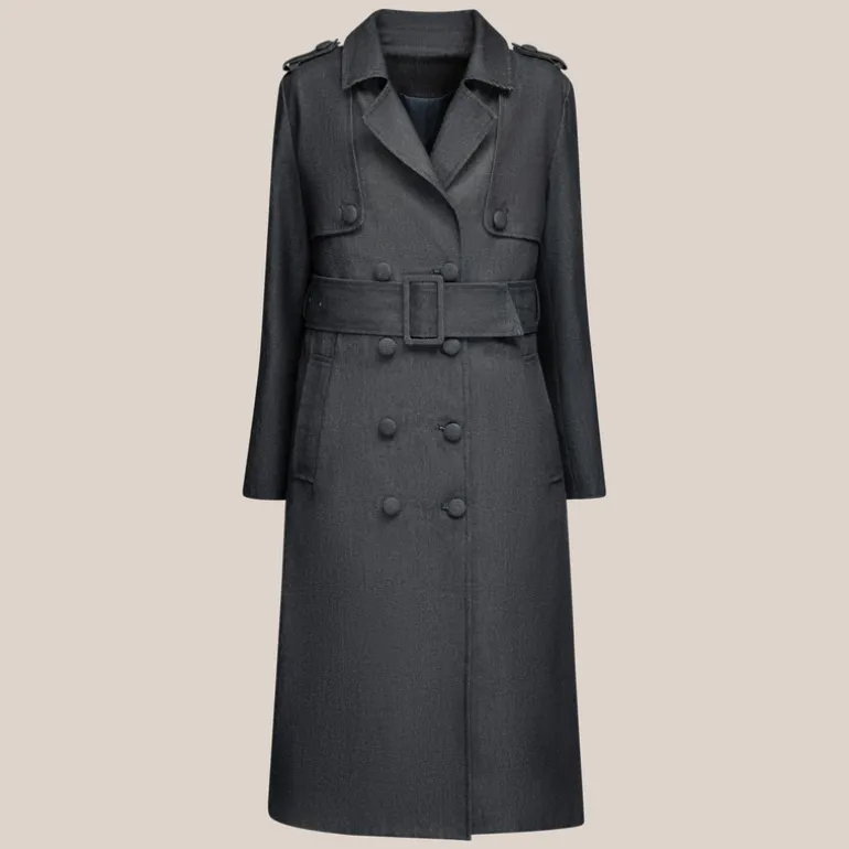 Denim Double Breasted Trench Coat - Dark Navy