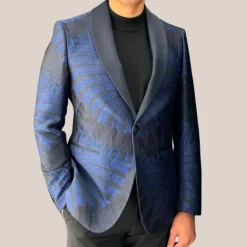 Dinner Jacket Feathers Design - Cobalt