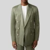 Double Breasted Cotton Stretch Blazer - Olive