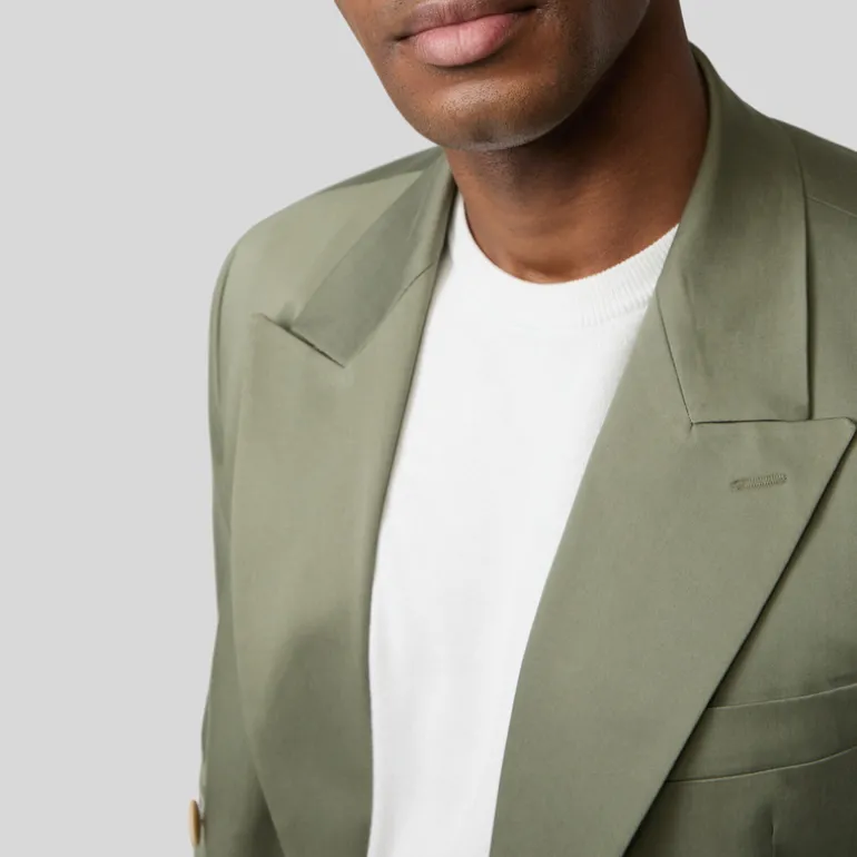 Double Breasted Cotton Stretch Blazer - Olive