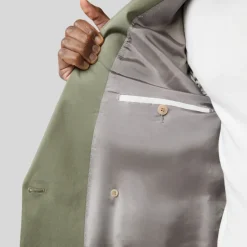 Double Breasted Cotton Stretch Blazer - Olive