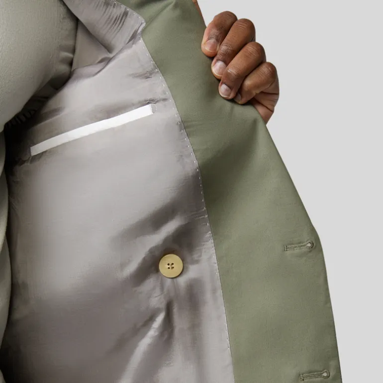 Double Breasted Cotton Stretch Blazer - Olive