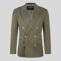 Double Breasted Cotton Stretch Blazer - Olive