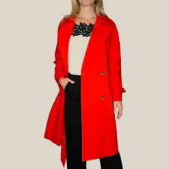 Double Breasted Cotton Trench Coat - Red