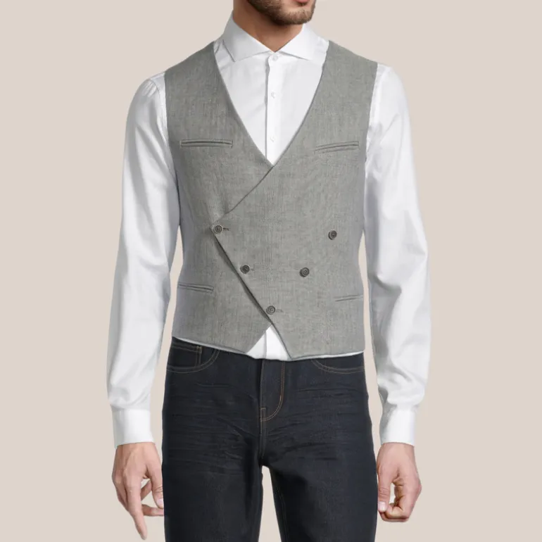 Double Breasted Linen Waistcoat - Grey