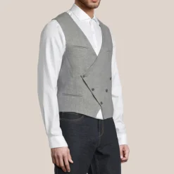 Double Breasted Linen Waistcoat - Grey