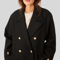 Double Breasted Long Coat - Black