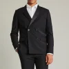 Double Breasted Notch Lapel Tuxedo Blazer - Black