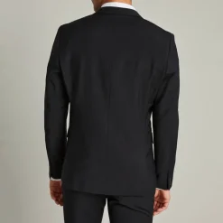 Double Breasted Notch Lapel Tuxedo Blazer - Black