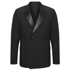 Double Breasted Notch Lapel Tuxedo Blazer - Black