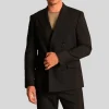 Double Breasted Slim Fit Wool Blazer - Black