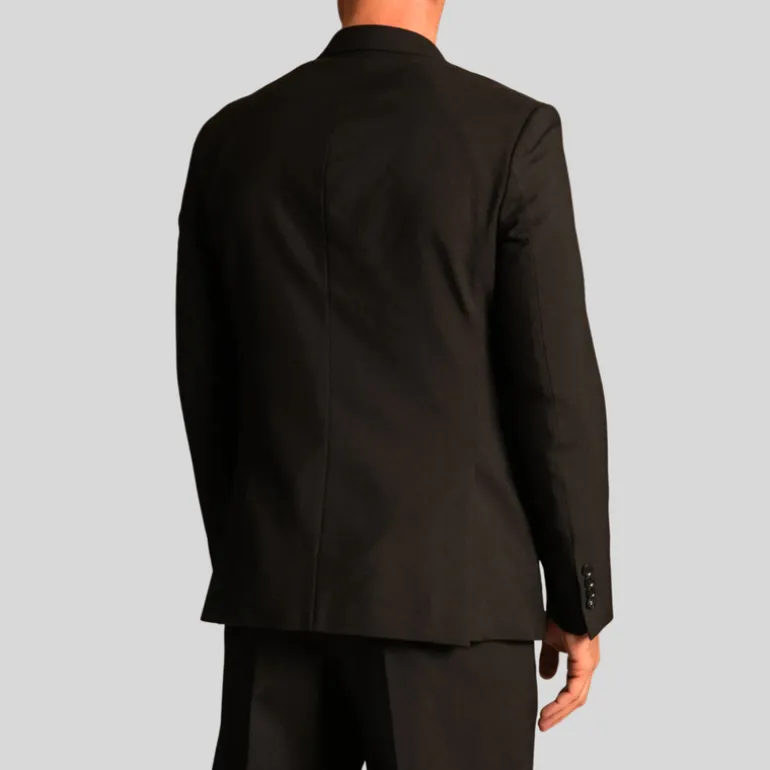 Double Breasted Slim Fit Wool Blazer - Black
