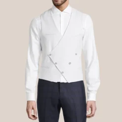 Double Breasted Stretch Linen Waistcoat - Light Grey