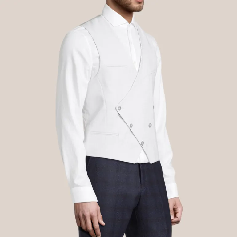 Double Breasted Stretch Linen Waistcoat - Light Grey