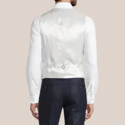 Double Breasted Stretch Linen Waistcoat - Light Grey