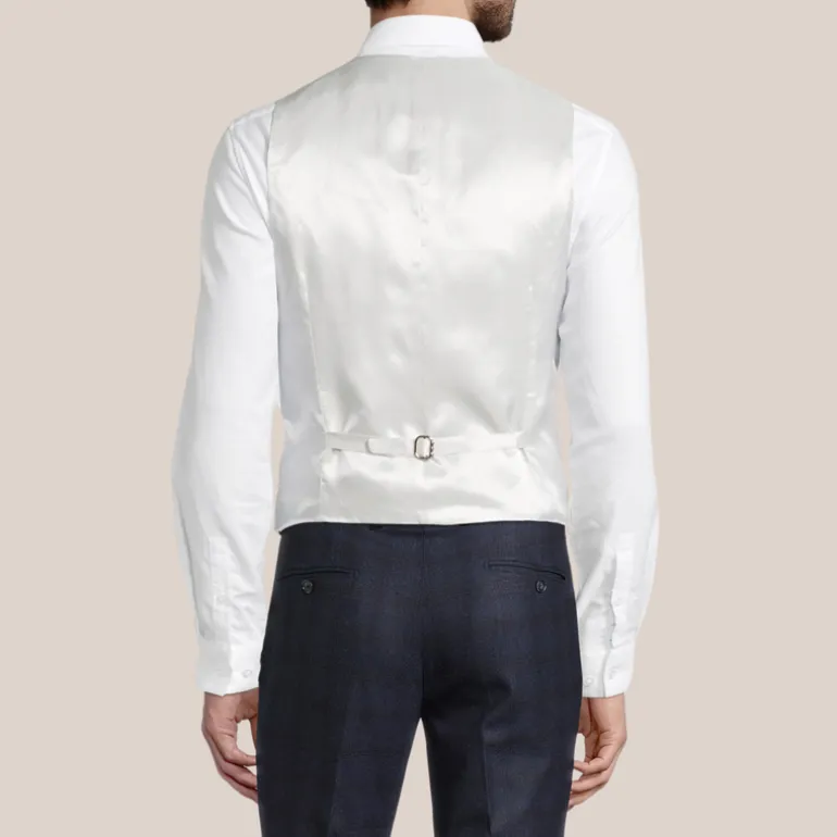 Double Breasted Stretch Linen Waistcoat - Light Grey