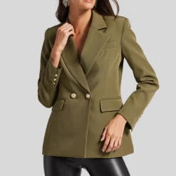 Double Button Crepe Blazer - Olive