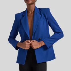 Double Button Crepe Blazer - Navy