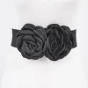 Double Satin Flower Elastic Belt - Black