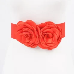 Double Satin Flower Elastic Belt - Red