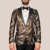 Embroidered Design Peak Lapel Tuxedo Jacket - Brown