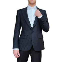 Embroidered Flowers Peak Lapel Blazer - Black