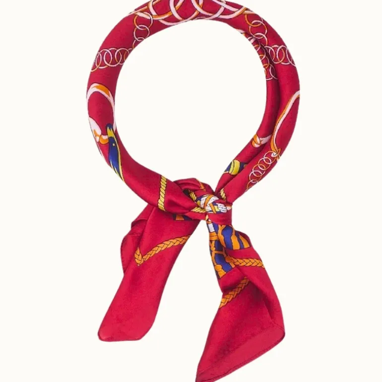 Equestrian Motif Silk-Like Neckerchief - Red