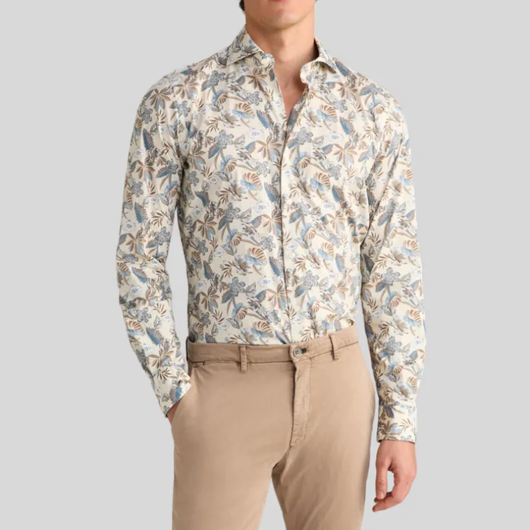 Exotic Floral Print Shirt - Beige
