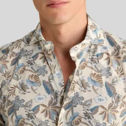 Exotic Floral Print Shirt - Beige