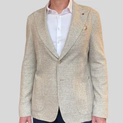 Exploded Birdseye Patch Pocket Peaked Blazer - Taupe