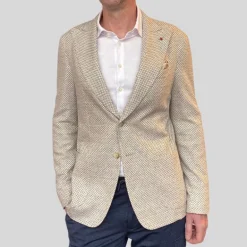 Exploded Birdseye Patch Pocket Peaked Blazer - Taupe