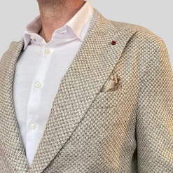 Exploded Birdseye Patch Pocket Peaked Blazer - Taupe