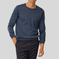 Extrafine Merino Wool Crew Neck Sweater - Blue