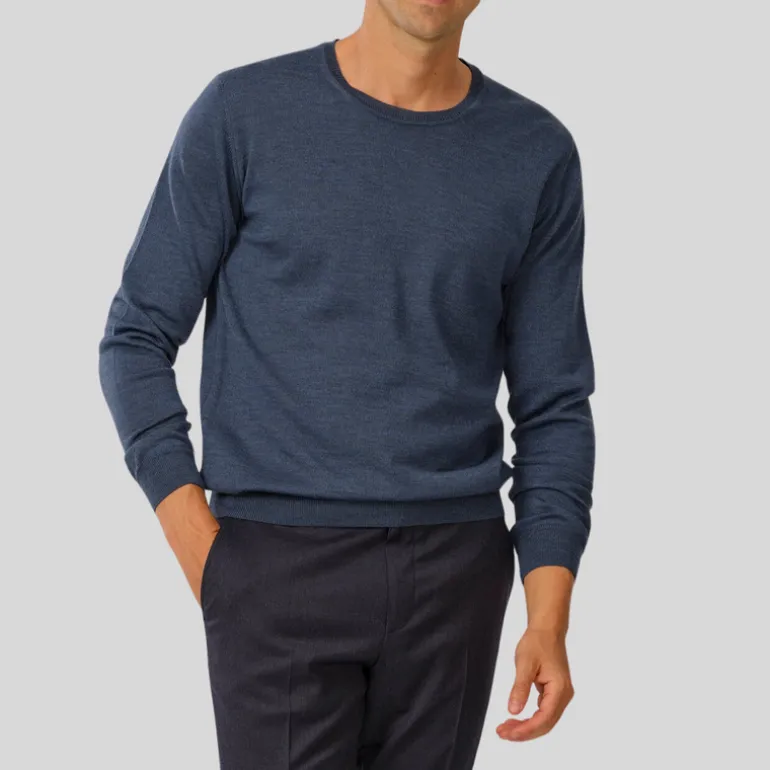 Extrafine Merino Wool Crew Neck Sweater - Blue