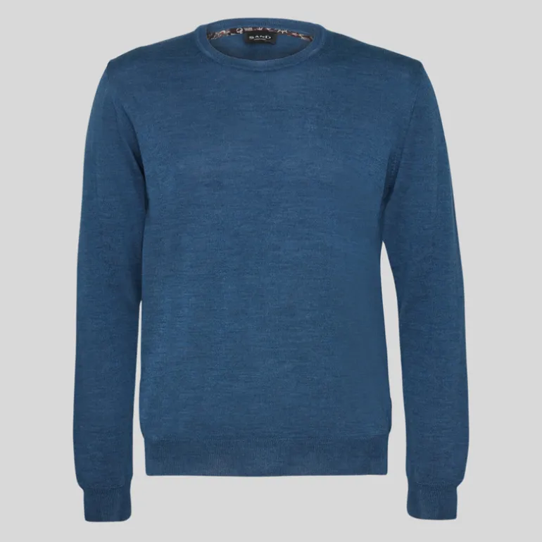 Extrafine Merino Wool Crew Neck Sweater - Blue