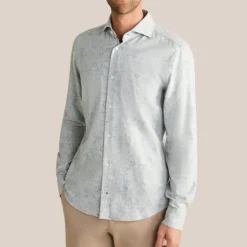 Faded Floral Print Flannel Shirt - Grey