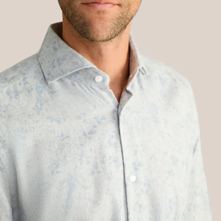 Faded Floral Print Flannel Shirt - Grey