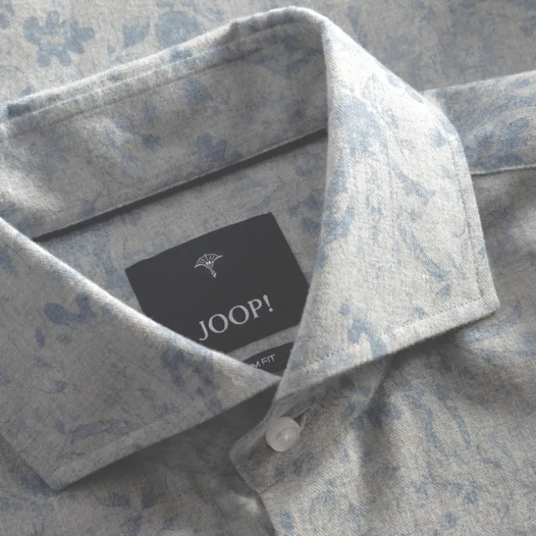 Faded Floral Print Flannel Shirt - Grey