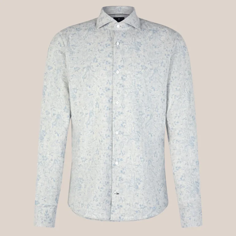 Faded Floral Print Flannel Shirt - Grey