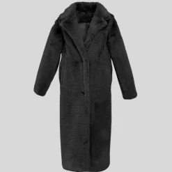 Faux Fur Long Teddy Coat - Black
