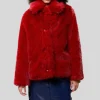 Faux Fur Oversized Collar Jacket - Red