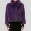 Faux Fur Peak Lapel Crop Jacket - Grape