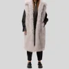 Faux Fur Sleeveless Long Coat - Dove