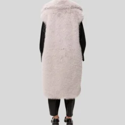 Faux Fur Sleeveless Long Coat - Dove
