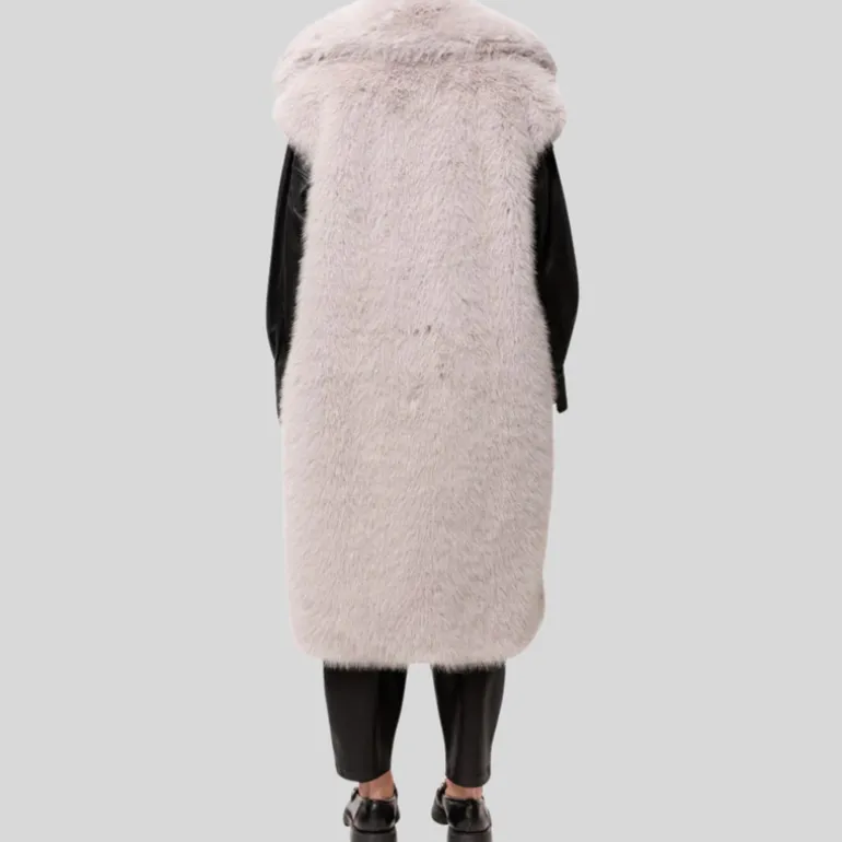Faux Fur Sleeveless Long Coat - Dove