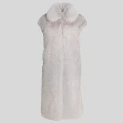Faux Fur Sleeveless Long Coat - Dove